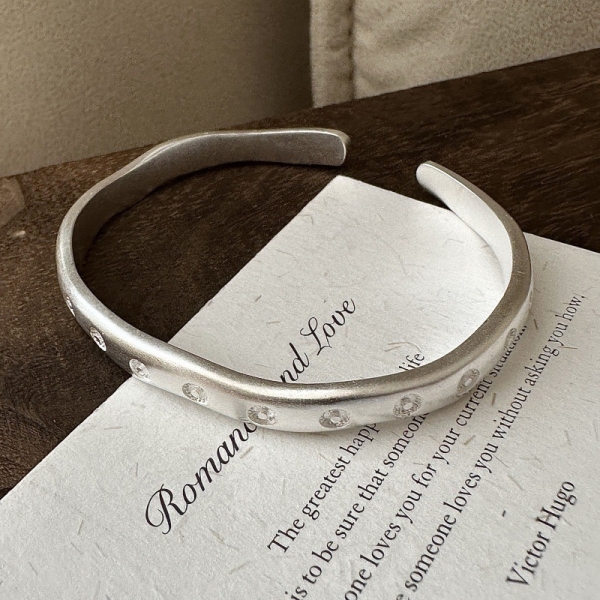 Wholesale 925 Sterling Silver Matte Wave Bangle - Image 2