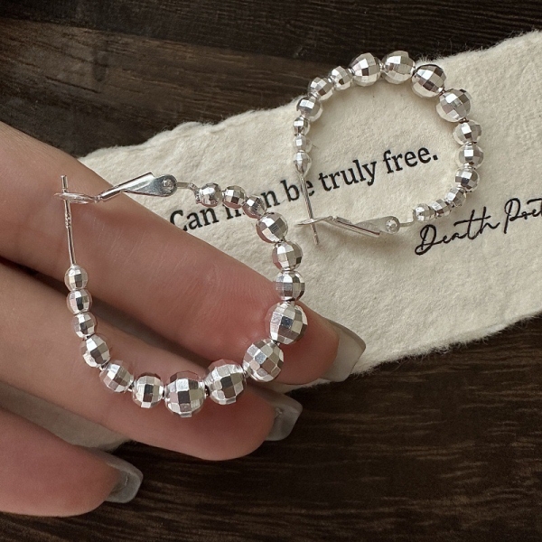 Wholesale 925 Sterling Silver Laser Bead Hoop Earrings - Image 3
