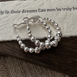 Wholesale 925 Sterling Silver Laser Bead Hoop Earrings