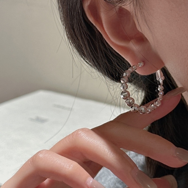Wholesale 925 Sterling Silver Laser Bead Hoop Earrings - Image 5
