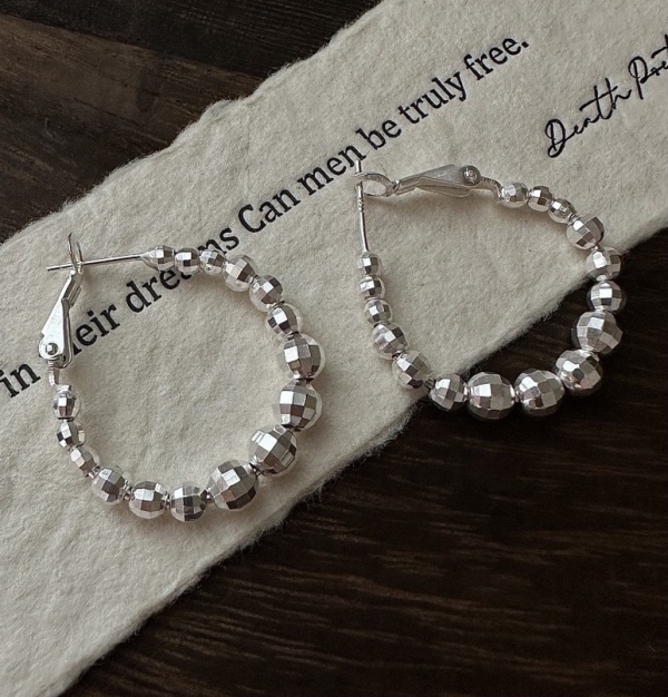 Wholesale 925 Sterling Silver Laser Bead Hoop Earrings - Image 2