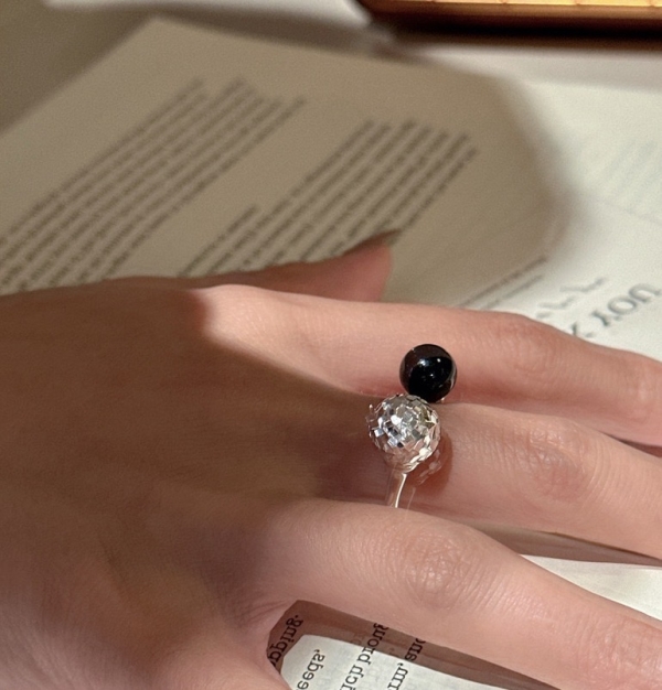 Wholesale 925 Sterling Silver Black Agate Glittering Bead Ring - Image 3