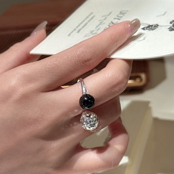 Wholesale 925 Sterling Silver Black Agate Glittering Bead Ring - Image 5