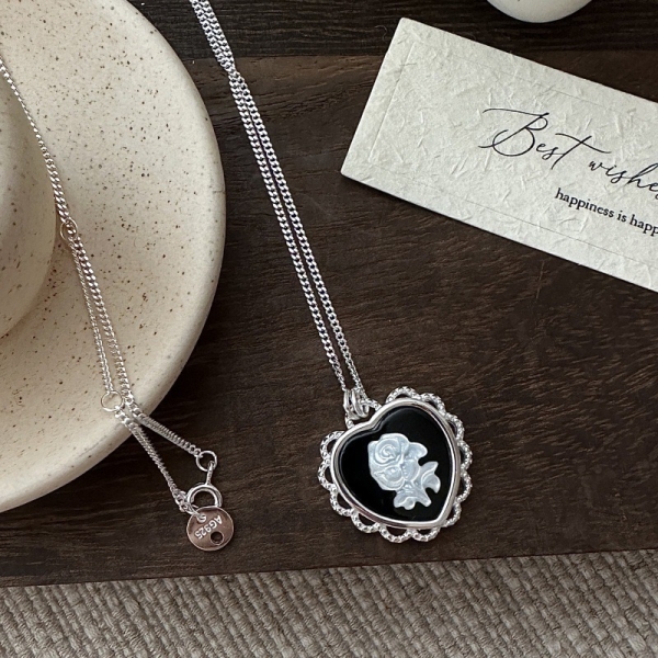 Wholesale 925 Sterling Silver Black Cameo flower necklace - Image 4
