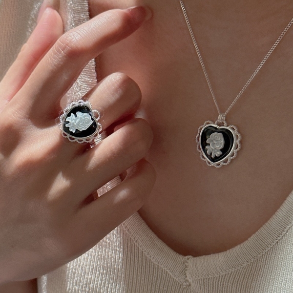 Wholesale 925 Sterling Silver Black Cameo flower necklace - Image 6