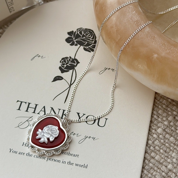 Wholesale 925 Sterling Silver Red Cameo flower necklace - Image 2