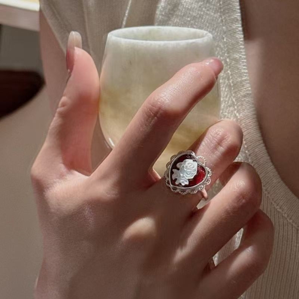 Wholesale 925 Sterling Silver Red Cameo flower necklace - Image 3