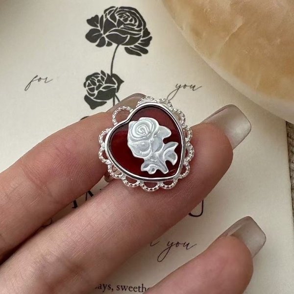 Wholesale 925 Sterling Silver Red Cameo flower necklace - Image 5