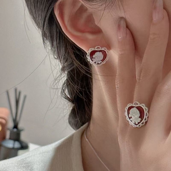 Wholesale 925 Sterling Silver Red Cameo flower necklace - Image 6