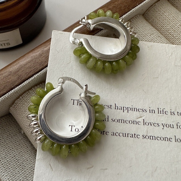Wholesale 925 Sterling Silver Natural Colored Stone Hoop Earrings - Image 2