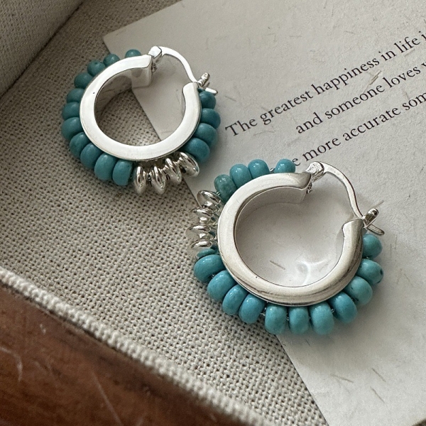 Wholesale 925 Sterling Silver Natural Colored Stone Hoop Earrings - Image 3