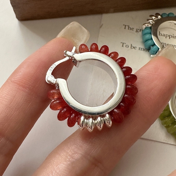 Wholesale 925 Sterling Silver Natural Colored Stone Hoop Earrings - Image 4