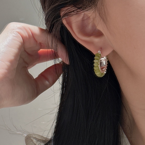 Wholesale 925 Sterling Silver Natural Colored Stone Hoop Earrings - Image 5