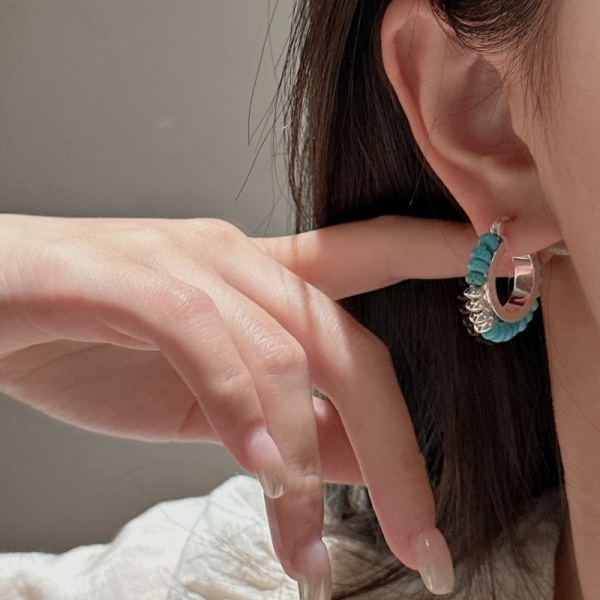 Wholesale 925 Sterling Silver Natural Colored Stone Hoop Earrings - Image 6
