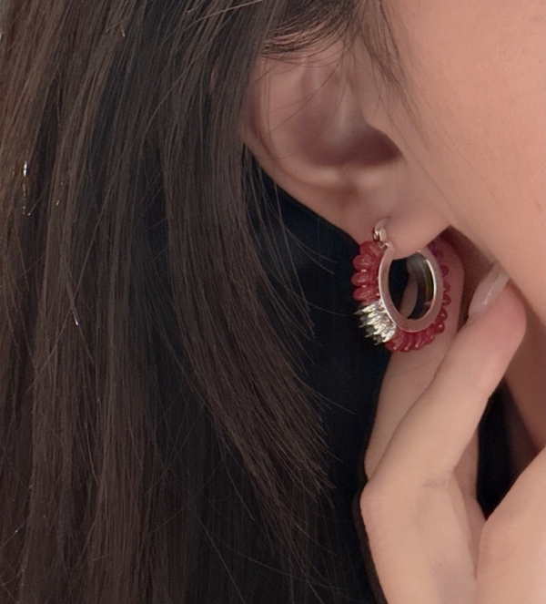 Wholesale 925 Sterling Silver Natural Colored Stone Hoop Earrings - Image 7