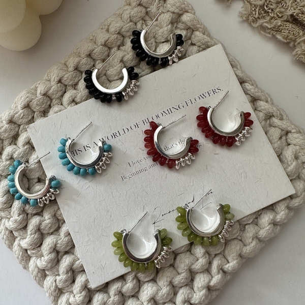 Wholesale 925 Sterling Silver Natural Stone Hoop Earrings