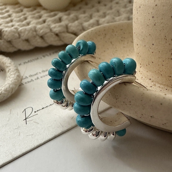 Wholesale 925 Sterling Silver Natural Stone Hoop Earrings - Image 2