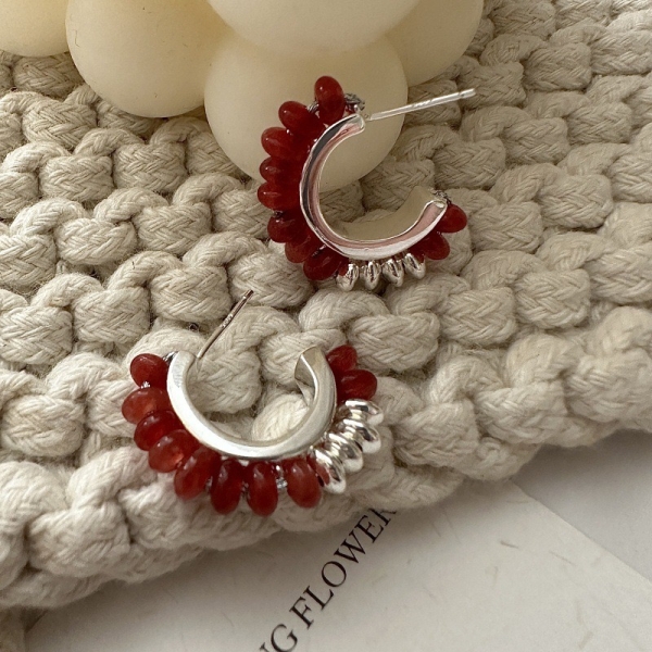 Wholesale 925 Sterling Silver Natural Stone Hoop Earrings - Image 5