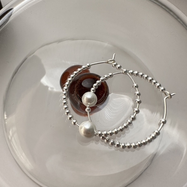 Wholesale 925 Sterling Silver Swarovski Pearl Light Hoop Earrings