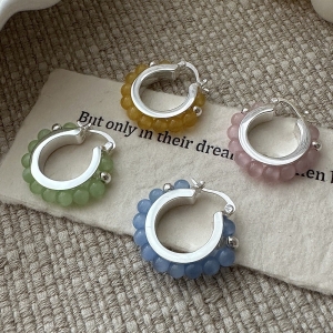 Wholesale 925 Sterling Silver Colorful Bead Hoop Earrings