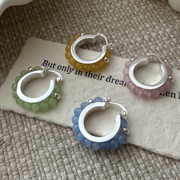 Wholesale 925 Sterling Silver Colorful Bead Hoop Earrings