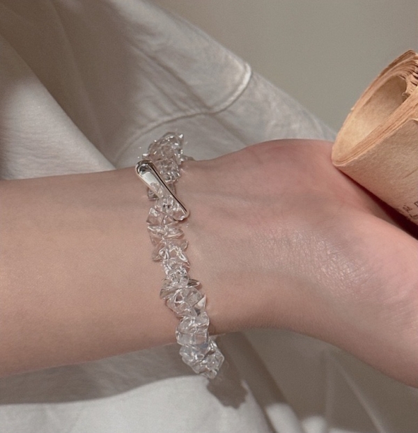 Wholesale 925 Sterling Silver Elastic Rock Crystal Quartz Bracelet - Image 5