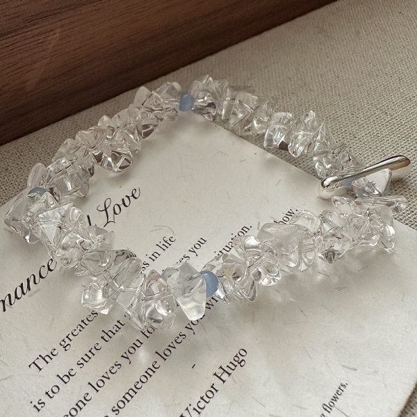 Wholesale 925 Sterling Silver Elastic Rock Crystal Quartz Bracelet