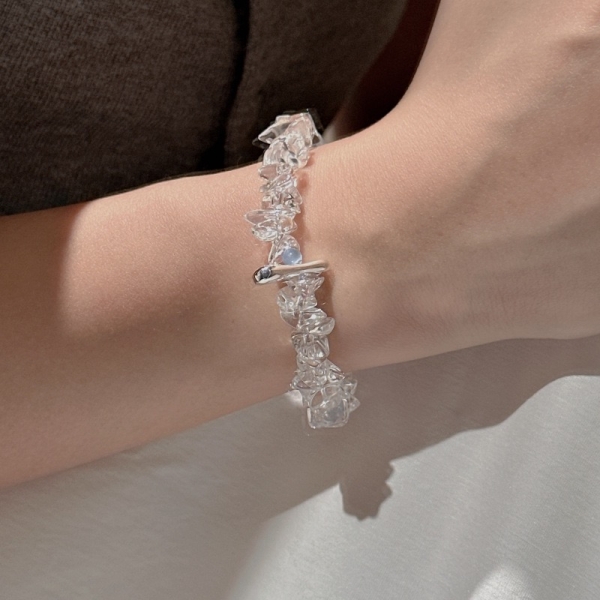 Wholesale 925 Sterling Silver Elastic Rock Crystal Quartz Bracelet - Image 4