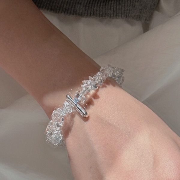Wholesale 925 Sterling Silver Elastic Rock Crystal Quartz Bracelet - Image 6