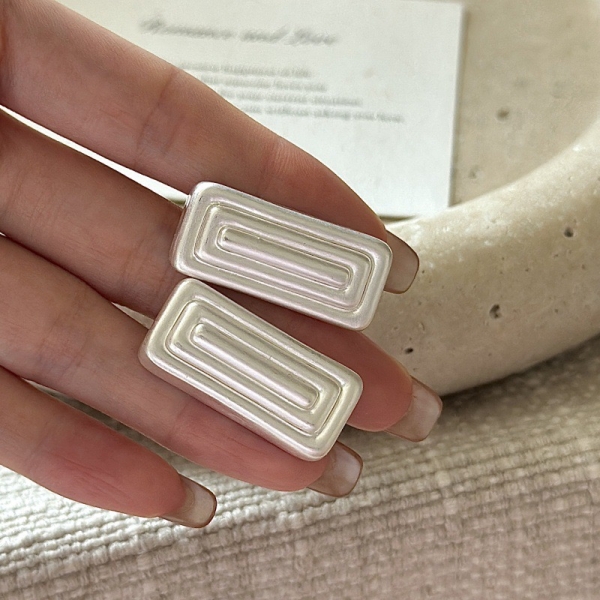 Wholesale 925 Sterling Silver Rectangular Hollow Matte Earrings - Image 2