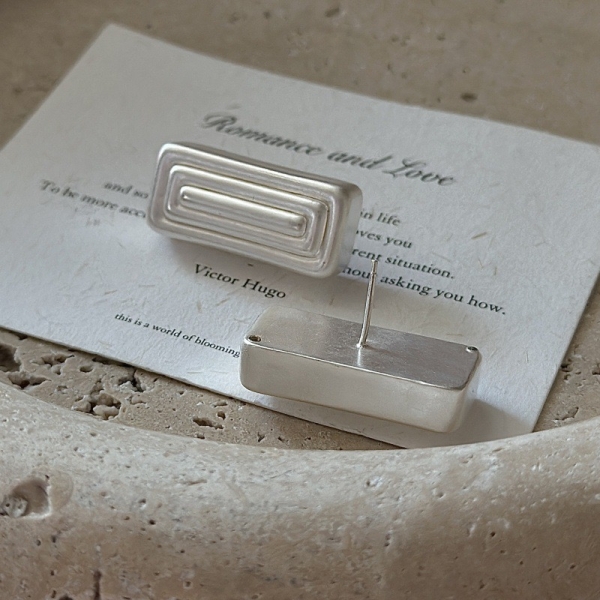Wholesale 925 Sterling Silver Rectangular Hollow Matte Earrings - Image 3