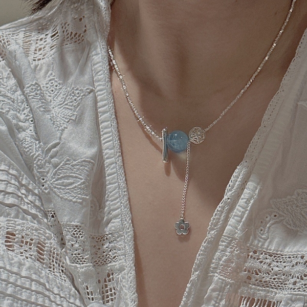 Wholesale 925 Sterling Silver Aquamarine Flower Necklace - Image 6