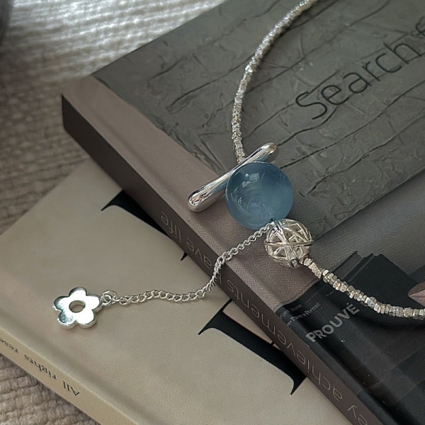 Wholesale 925 Sterling Silver Aquamarine Flower Necklace - Image 3