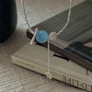 Wholesale 925 Sterling Silver Aquamarine Flower Necklace