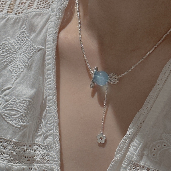 Wholesale 925 Sterling Silver Aquamarine Flower Necklace - Image 4