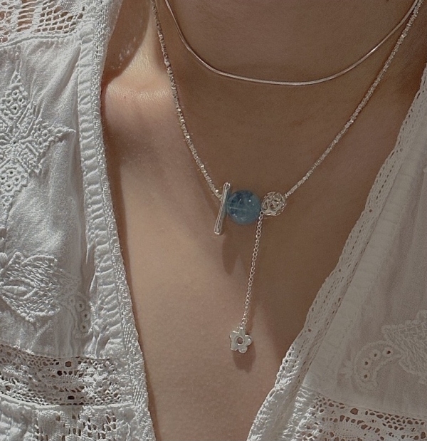 Wholesale 925 Sterling Silver Aquamarine Flower Necklace - Image 5