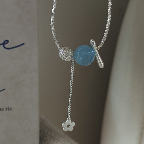 Wholesale 925 Sterling Silver Aquamarine Flower Necklace - Image 2