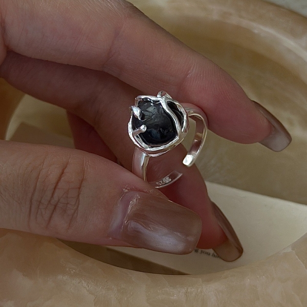 Wholesale 925 Sterling Silver Obsidian Ring - Image 2