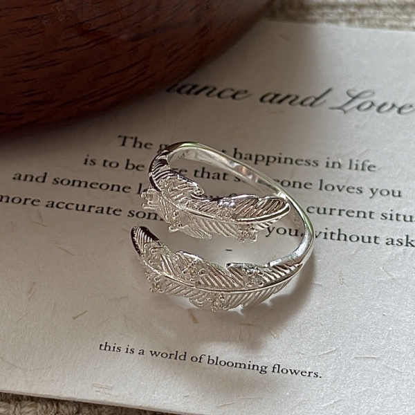 Wholesale 925 Sterling Silver Zircon Feather Ring