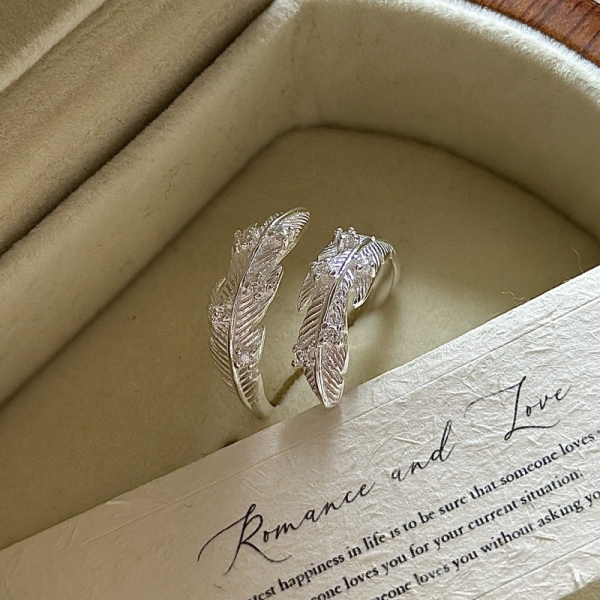 Wholesale 925 Sterling Silver Zircon Feather Ring - Image 2