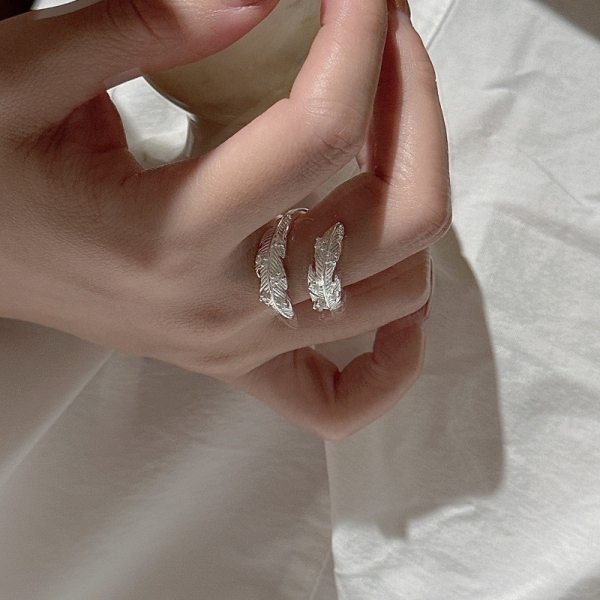 Wholesale 925 Sterling Silver Zircon Feather Ring - Image 6