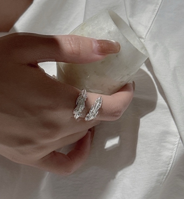 Wholesale 925 Sterling Silver Zircon Feather Ring - Image 5