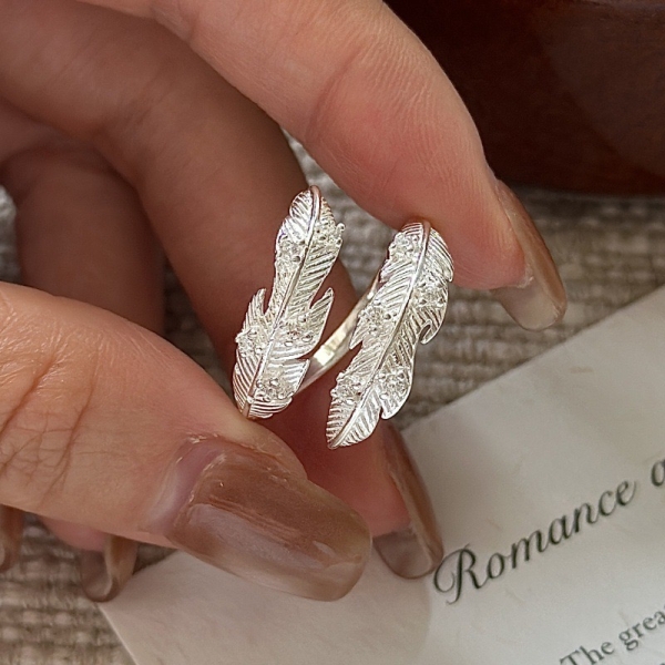 Wholesale 925 Sterling Silver Zircon Feather Ring - Image 3