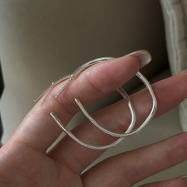 Wholesale 925 Sterling Silver Irregular Large Hoop Earrings - Image 2