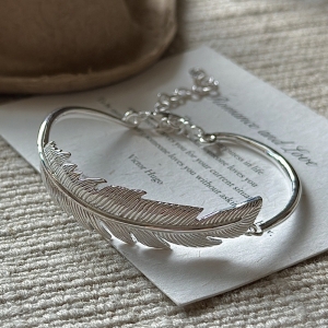 Wholesale 925 Sterling Silver Feather Chain Bangle