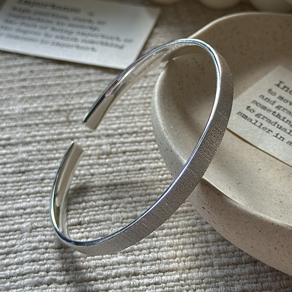Wholesale 925 Sterling Silver Brushed Adjustable Bangle - Image 2