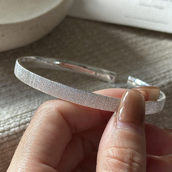 Wholesale 925 Sterling Silver Brushed Adjustable Bangle - Image 3