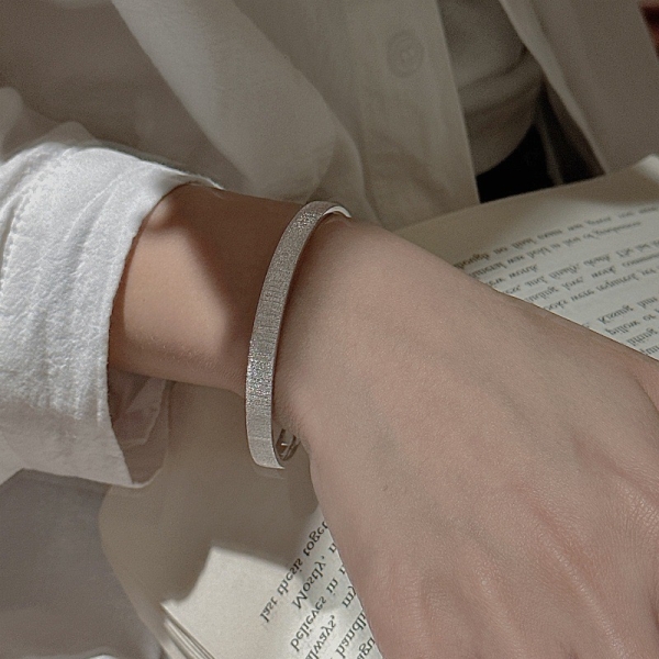 Wholesale 925 Sterling Silver Brushed Adjustable Bangle - Image 5