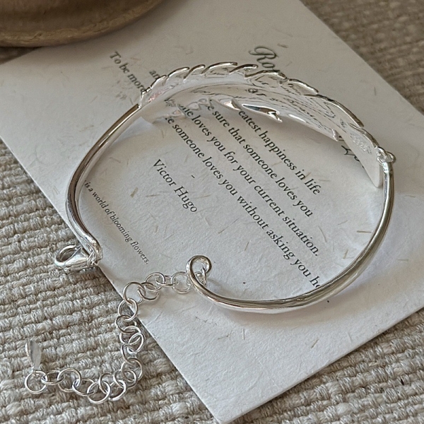 Wholesale 925 Sterling Silver Feather Chain Bangle - Image 3