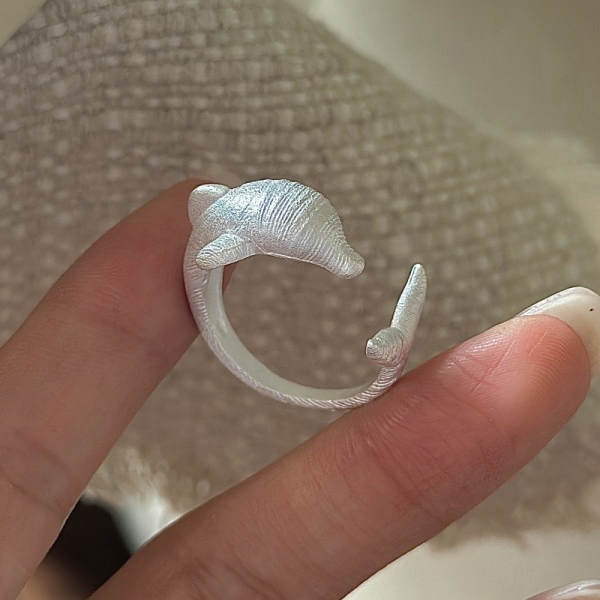 Wholesale 925 Sterling Silver Burnt White Dolphin Texture Ring - Image 2